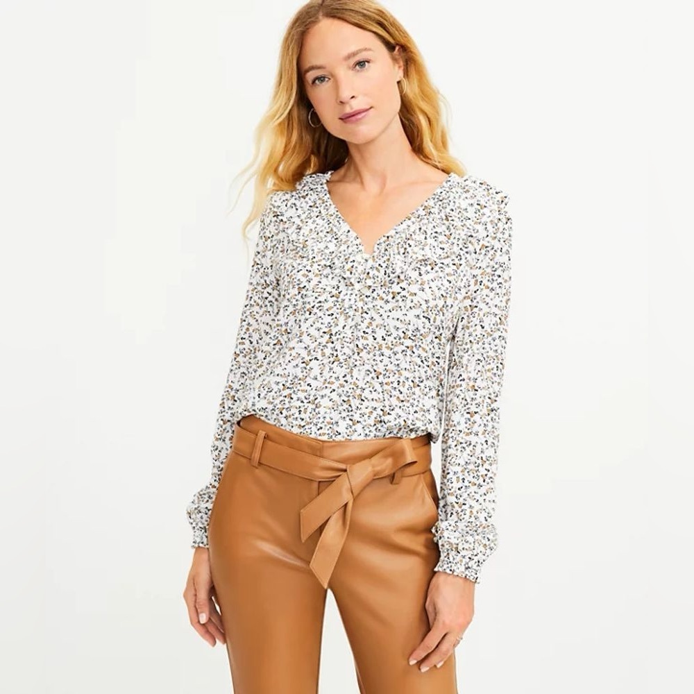 LOFT Floral Ruffle V-Neck Blouse